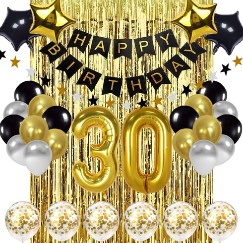 Black and Gold 30th Birthday Decorations Banner Balloon, Number Foil 30 Balloon, 30 Years Old Birthday Decoration Supplies...