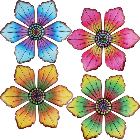 Quinnsus 4 Pack Outdoor Metal Flower Wall Art Fence Decor Garden Patio Hanging Flowers Decorations for Outside Yard Porch Living Room 7x7 in...
