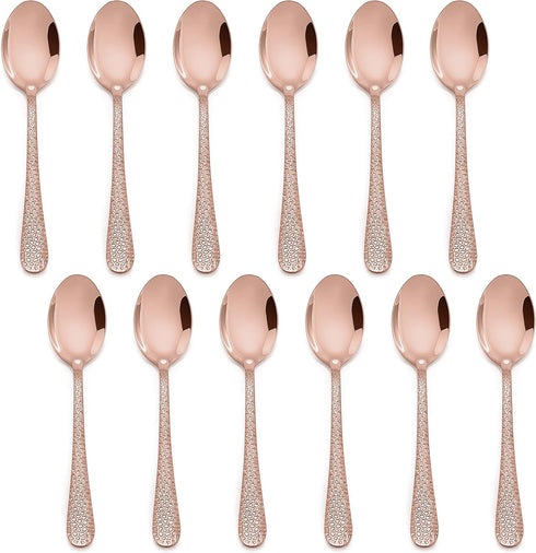 E-far 12-Piece Copper Coffee Spoons, 6-Inch Stainless Steel Espresso Spoons, Small Metal Spoons for Coffer/Sugar/Tea, Hammered Design & Rust Free,...