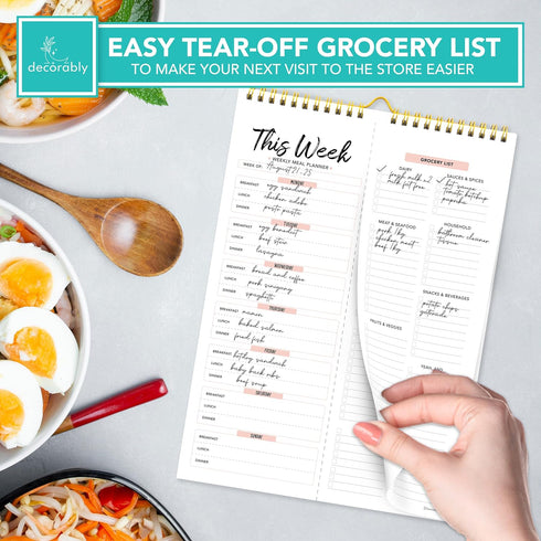Decorably Weekly Meal Planner with Grocery List Detailed - Meal Prep List - 52 Easy Tear-Off Sheets Refrigerator Meal Planner, 8.5x11in Spring-Bou...