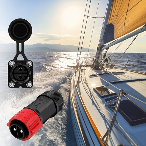 2 Pin 50Amp Trolling Motor Plug Receptacle Set,12V/24V/ 36V/48V Plug for Trolling Motor/Down Rigger/Fishing,IP67 Connector Trolling Boat Plug for ...