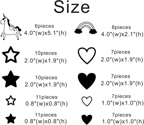 Unicorn Rainbow Star Heart Wall Decal,Removable Vinyl Wall Stickers for Baby Kids Boys Girls Bedroom Nursery Decor A13 (Black)...