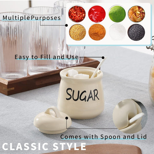 HAOTOP Porcelain Sugar Bowl with Lid and Spoon 12oz (Beige)...