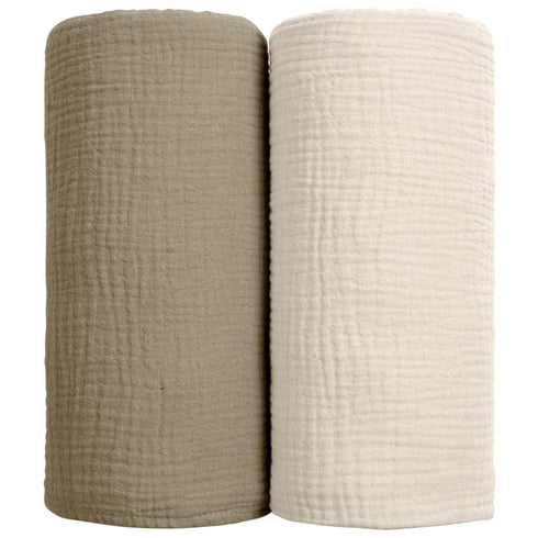 Muslin Swaddle Blanket Baby - Cotton Swaddling Blanket Soft Baby Receiving Blanket Neutral 2Pack(Olive)...