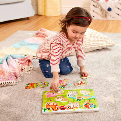 B. toys- Peek & Explore - Farm Animals- Wooden Peg Puzzle – Farm Puzzle for Toddlers, Kids – 8 Farm Animal Pieces – Cow, Horse, Sheep & More – 2 Y...