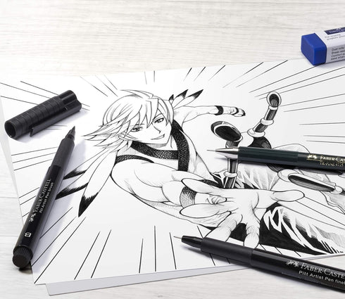 FABER-CASTELL 167132 PITT Artist Manga Drawing Pens, Black, 4-Pack...