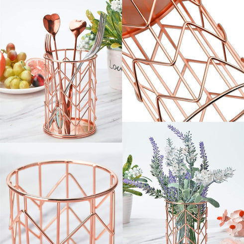Rose Gold Pencil Cup Wire Metal Mesh Pen Holder Make Up Brush Holder, Pen Cup Pen Organizer Accessories for Desk Office Home School 1PC...