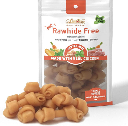 Premium Peanut Butter Dog Chew Bones, Rawhide Free, Gluten Free, Made with Limited Ingredients, Delicious, Healthy, Highly Digestible (MINI 18pcs/...