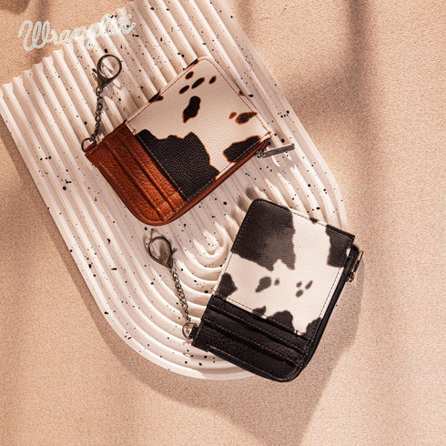 Montana West Wrangler Cow Print Credit Card Holder Cute Keychain Wallet with A Zipper Pocket...
