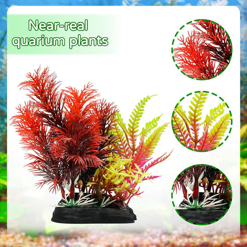 Aquarium Decorations Plants with Resin Coral, 12 pcs Fish Tank Accessories, Fish Tank Decorations Small Plants Plastic, Aquarium Decor Artificial ...