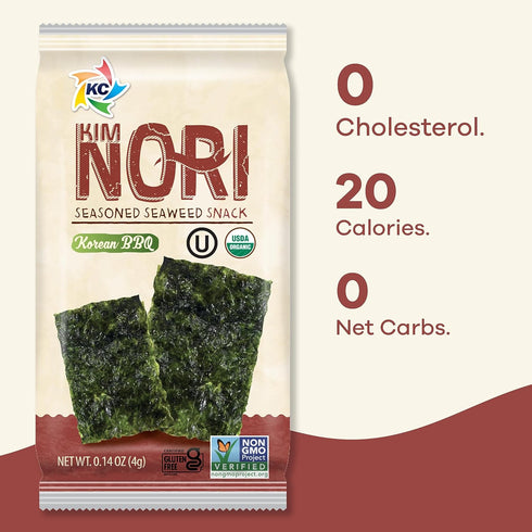 KIMNORI Seasoned Seaweed Snacks Sheets – Organic Korean BBQ Flavor 24 Individual Packs, Roasted Crispy Premium, 100% Natural Laver, Kim Nori 4g 0....