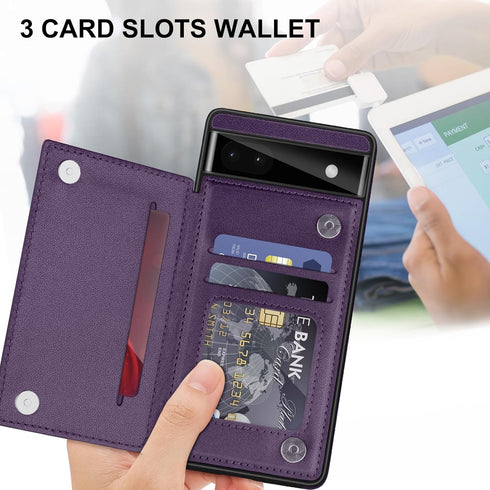 for Google Pixel 6A Case Leather Wallet with Card Holder, Flip Cover Kickstand Card Slots Magnetic Closure Shockproof Heavy Duty Protective Case f...