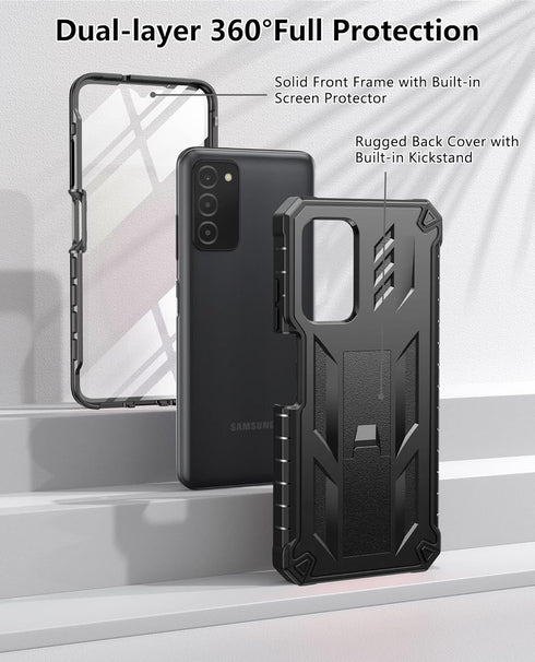 for Samsung Galaxy A03S Phone Case: Built in Hard Kickstand & Touch Protector Military Shockproof TPU Sturdy Soft Rugged Heavy Duty Armor Full Bod...