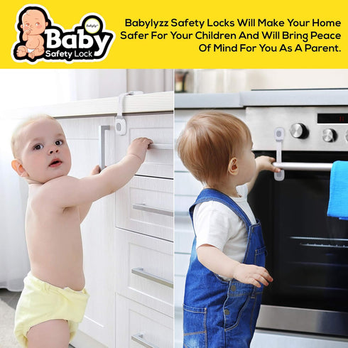 Baby Proofing Cabinet Locks – 6 Child Safety Latches with 2 Extra 3M Adhesives - Adjustable & Open from Both Sides - Door Latches for Drawers, Cup...