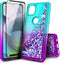NZND Case for Motorola One 5G Ace (One 5G UW Ace) with Tempered Glass Screen Protector (Maximum Coverage), Sparkle Glitter Flowing Liquid Women Gi...