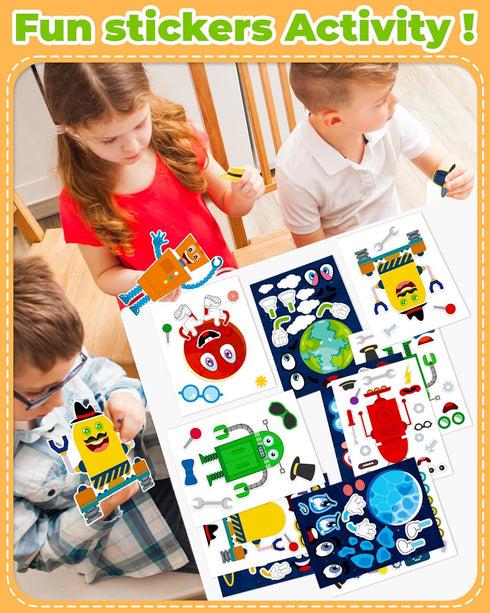 Benresive 24 Sheets Robotics & Space Party Favors for Kids 3-5 4-8, Face Stickers for Kids, Crafts Activities for Toddlers 1-3 2-4 3-5, Make Your ...