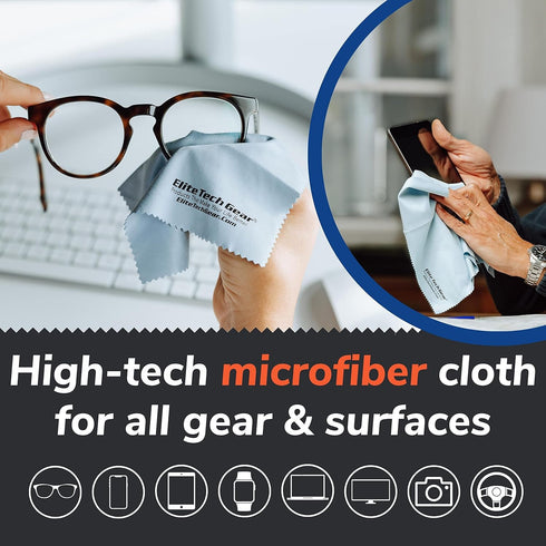Elite Tech 6-Pack Oversized Microfiber Cloths for Electronic Devices, Eyeglasses, Screens and Lenses - Washable; 6×7 in & 12×12 in - Eyeglass Clot...