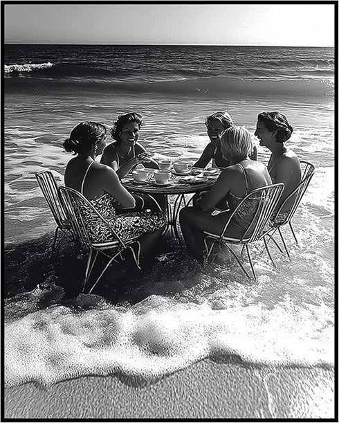 Posterizer 1 pcs-black and white photograph-women relaxing on the beach scene 2-Photography Art-Retro Art-Decor for Home & Office- unframed wall a...