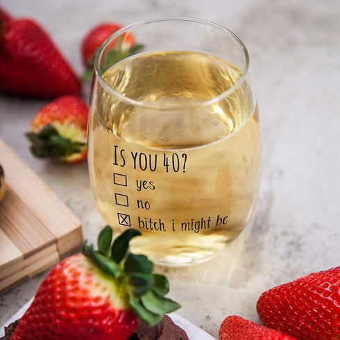 40th Birthday Gifts for Women and Men Wine Glass - Funny Is You 40 Gift Idea for Mom Dad Husband Wife – 40 Year Old Party Supplies Decorations for...