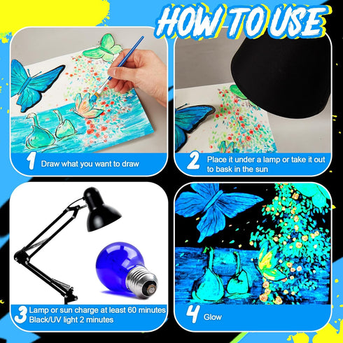 Fulmoon 6 Set Glow in The Dark Paint with Paint Brushes Black Light Neon Face Body Paint UV Acrylic Paint Set for Kids Halloween Christmas Paintin...