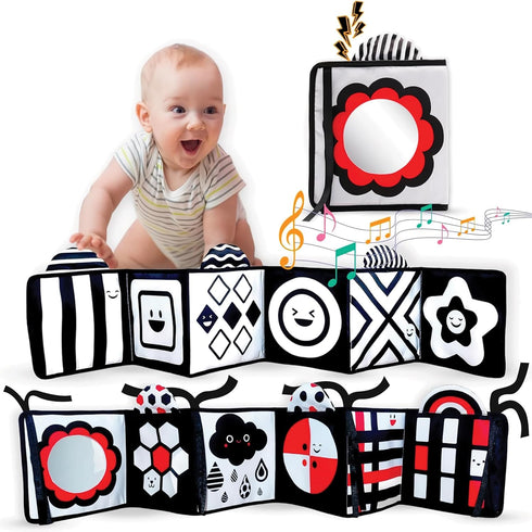 Black and White Baby Toys – High Contrast Soft Sensory Book with Mirror for Newborn Development, Perfect Tummy Time Toy for Infants 0-12 Months...