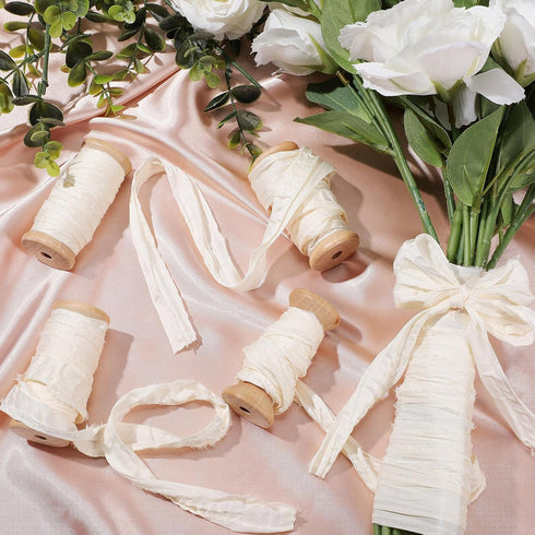 Mindsoft 20 Yard Silk Satin Irregular Frayed Ribbon 1.5" Wide Handmade Fringe Ribbon with Wooden Spool for Craft Gift Wrapping Baby Shower Wedding...