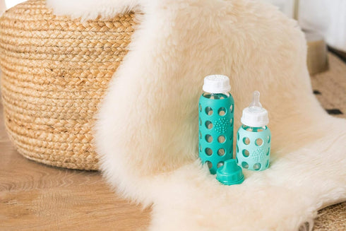 Lifefactory 9-Ounce Glass Water Bottle with Flat Cap and Silicone Sleeve Kale...