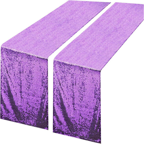 Purple Table Runners 12''x108'', 2 Packs Glitter Fabric Sequin Table Runner for Baby Shower Graduation Celebration Birthday Summer Wedding Mardi G...