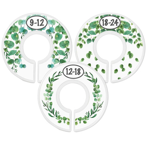 Botanical Nursery Closet Dividers - 7x Size Dividers for Baby Clothes - Eucalyptus Vines Leaf Plant Greenery Decor - Boy or Girl...