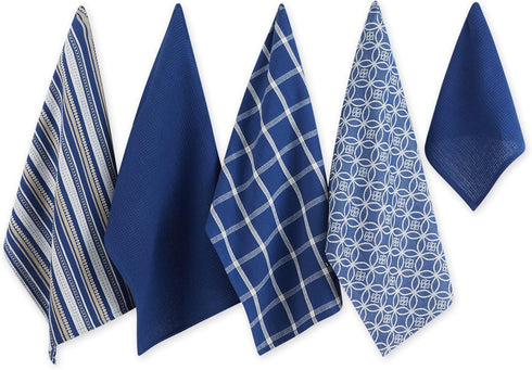 DII Assorted Woven Kitchen Set, Dishtowel, 18x28, Dishcloth, 13x13, Nautical Blue, 5 Piece...