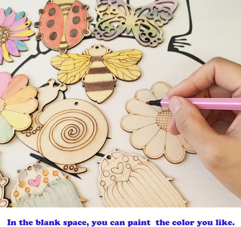 54PCS Unfinished Blank Wooden Cutouts Craft for Kids,suit for Children's Painting DIY Room Decoration Gift Giving Surprise (54 Insect)...