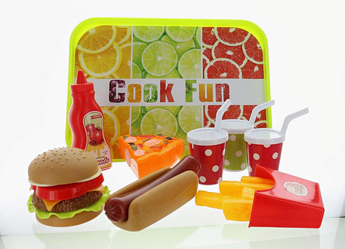 GIFTEXPRESS® Hamburger and Hot Dog Play Set, Pizza Food Cooking Toy, with Toy Hamburger, Fries, Hot Dog, Pizza, Coke, Ketchup, and tray...