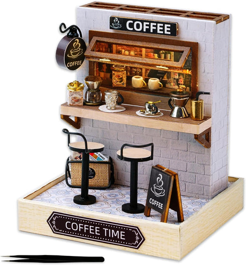 Dollhouse Miniature DIY Kit with Decoration Furniture and LED Lights, Handmade 3D Miniature Dollhouse with Tools and Cover, DIY Wooden Dollhouse w...