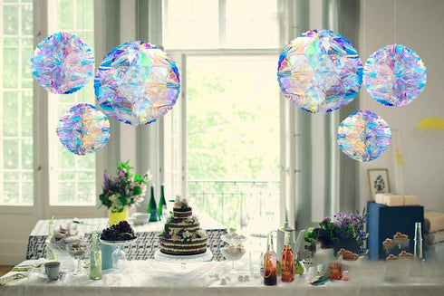 Hanging Decorations Iridescent Honeycomb Ball Foil Ceiling Hanging Flowers for Bridal Shower Wedding Birthday Frozen Theme Party Fairy Princess Ra...
