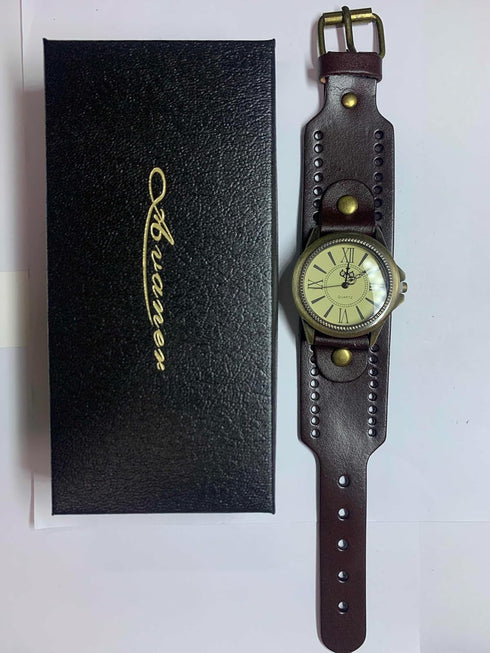 Avaner Vintage Bronze Leather Watches: Retro Steampunk Wide Cuff Analog Quartz Wrist Watches for Men and Women...