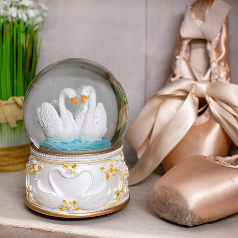 Elanze Designs Graceful White Revolving Swan 100MM Sturdy Wind Up Musical Glitter Water Snow Globe Tabletop Dresser Nightstand Figurine Decoration...