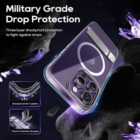 Magnetic Case for iPhone 14 Pro Case with Screen Protector, (with Slim Kickstand + Camera Protector) Compatible with Magsafe Shockproof Crystal Cl...