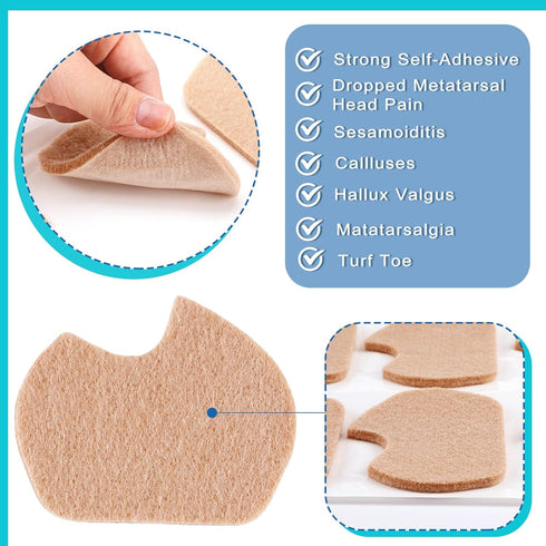 SATINIOR 30 Pcs Foot Pads for Dancer Sesamoiditis Pads for Feet Large Area Corn Pads Metatarsal Pads Felt Forefoot Cushion Pads Dancers Pads for M...