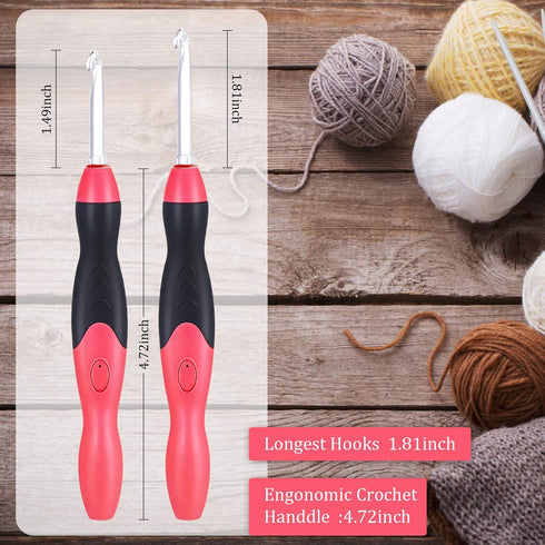 11 Sizes Lighted Crochet Hooks Set Rechargeable Crochet Hook Light Up Hooks with Case, Interchangeable Heads 2.5 mm to 8 mm for DIY Craft Supplies...