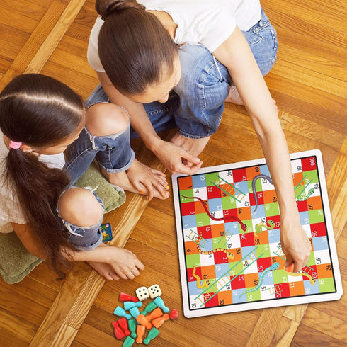 2 in 1 Snakes and Ladders, Ludo Game Set, 12 x 12 Inch Ludo Board Game 2-4 Players Family Dice Games Set Classic Double Sided Game Board for Adult...