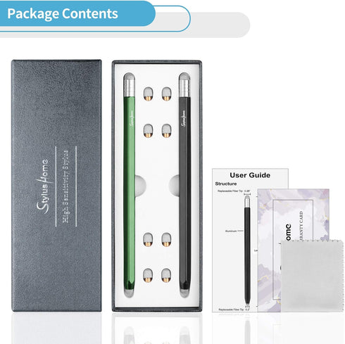 StylusHome Stylus for Touch Screens (2 Pcs), High Sensitivity 2 in 1 Fiber Tips Pen with 8 Extra Replaceable Tips, Stylus for iPad iPhone Tablets ...