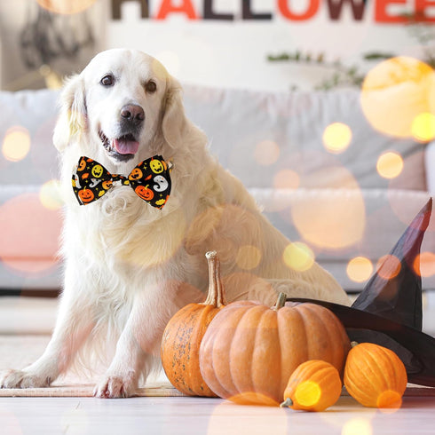 Halloween Dog Collar with Bow tie, Ghost and Pumpkin Holiday Pet Collar for Small Medium Large Dog Puppies...