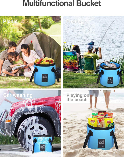 Luxtude Collapsible Bucket with Handle, 5 Gallon(20L), Portable & Ultra Lightweight Outdoor Basin Bucket, Folding Bucket for Fishing, Camping, Hik...