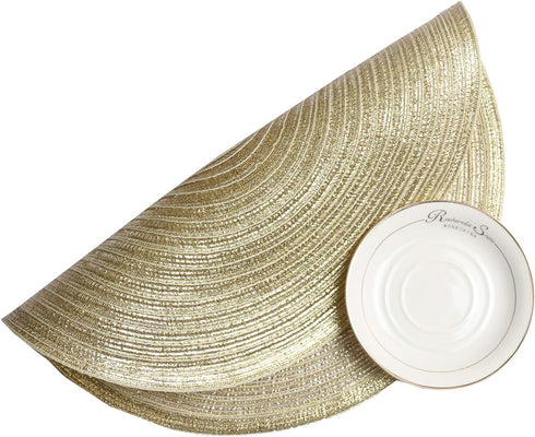SHACOS Golden Glitter Round Braided Placemats Set of 6 Bling Circle Place Mats Washable Table Mats for Holiday Party Wedding Shower (6, Gold)...