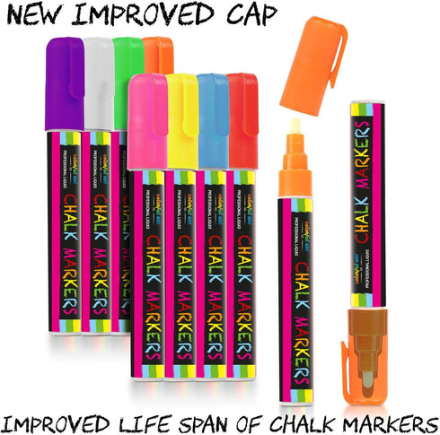 Chalk Markers, Chalkboard Markers with Reversible 7mm Fine or Chisel Tip, Erasable Liquid Chalk Markers for Menu Board, Glass, Blackboard, Window,...