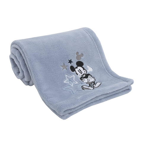 Disney Mickey Mouse - Timeless Mickey Baby Blue Super Soft Coral Fleece Baby Star Blanket, Light Blue, Black, White...