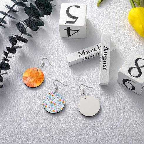 60 Pieces Sublimation Blanks Products, Sublimation Earring Blanks Unfinished Wood Round Earring Pendant with Earring Hooks and Jump Rings Earrings...