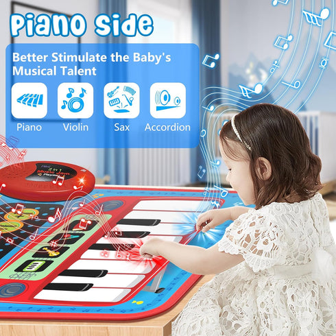 2-in-1 Musical Mat Toys for 1 2 3 4 5 Year Old, Piano Keyboard & Drum Set with 2 Drum Sticks, Early Educational Musical Learning Toys Birthday for...