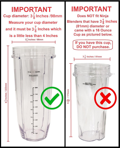 Blendin Replacement Cup Jar, Compatible with Nutri Ninja Auto-iQ 1000W and Duo Blenders (32 Ounce Cup)...