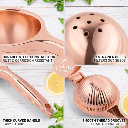 Zulay Kitchen Handheld Lemon Squeezer - Heavy Duty Citrus Juicer & Lemon Juicer Hand Press With Curved Handle - Manual Lemon Lime Squeezer & Metal...